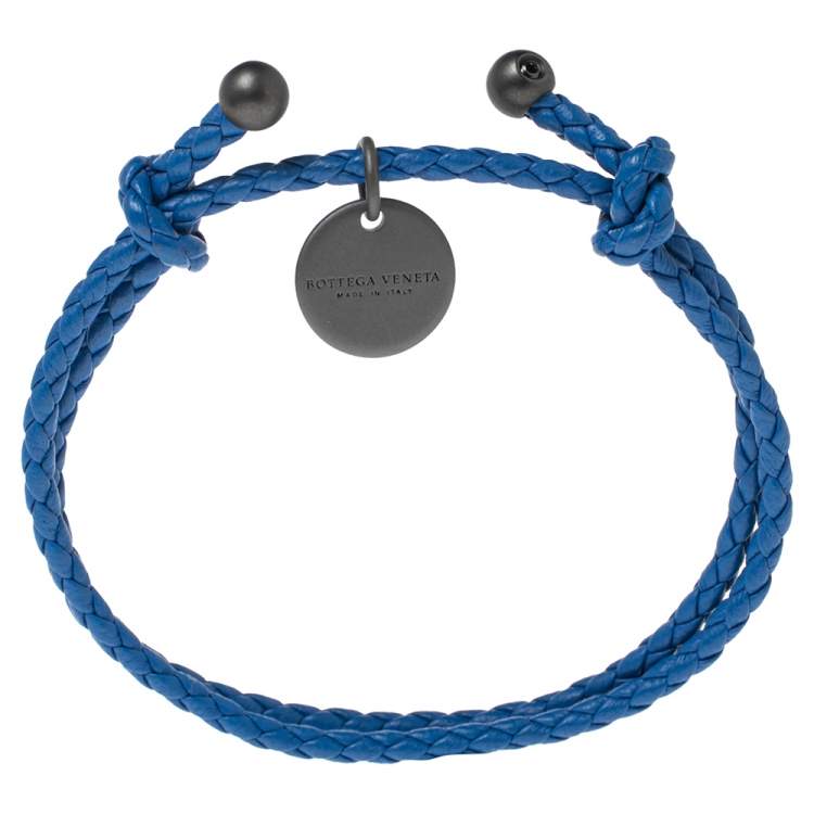 Pre Owned Bottega Veneta Blue Intrecciato Leather Adjustable Bracelet
