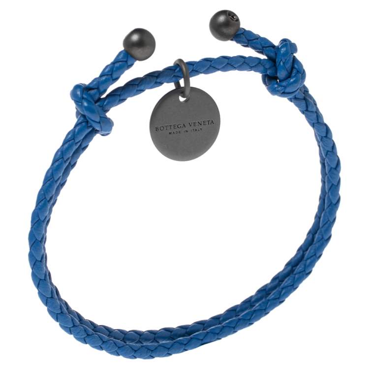 Pre Owned Bottega Veneta Blue Intrecciato Leather Adjustable Bracelet
