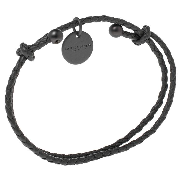 Pre Owned Bottega Veneta Grey Intrecciato Leather Adjustable Bracelet