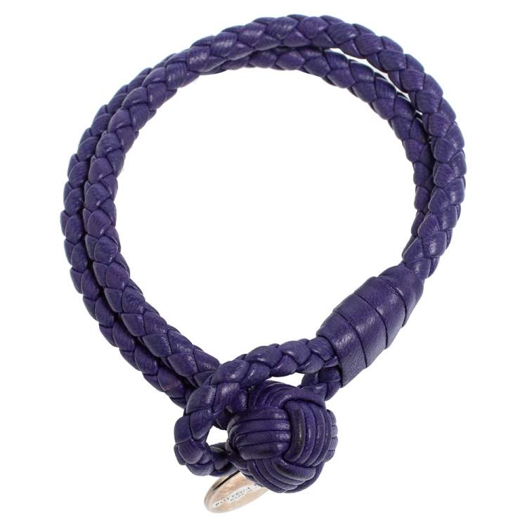 Pre Owned Bottega Veneta Intrecciato Purple Leather Loop Bracelet
