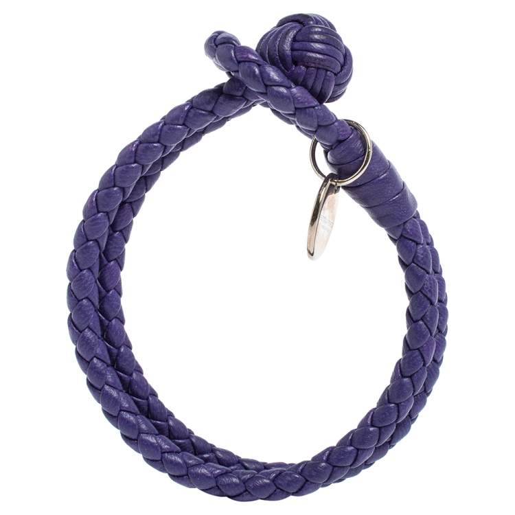Pre Owned Bottega Veneta Intrecciato Purple Leather Loop Bracelet