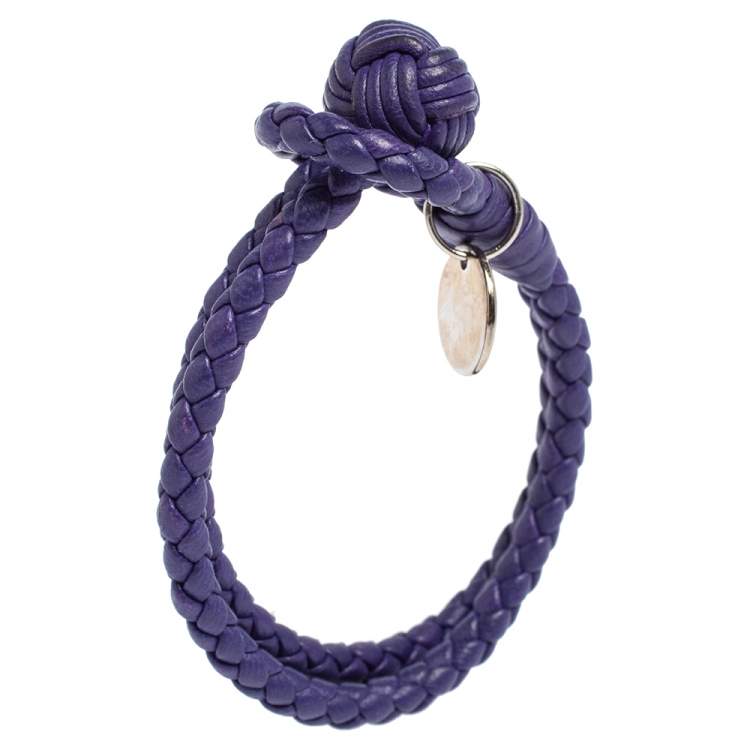 Pre Owned Bottega Veneta Intrecciato Purple Leather Loop Bracelet