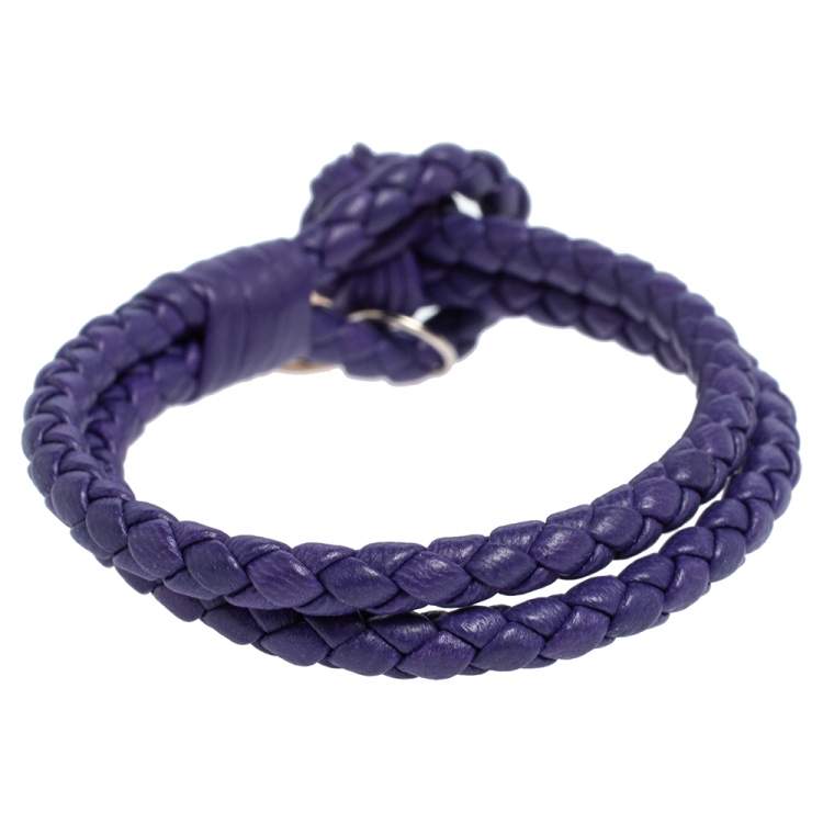 Pre Owned Bottega Veneta Intrecciato Purple Leather Loop Bracelet