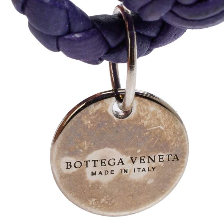 Pre Owned Bottega Veneta Intrecciato Purple Leather Loop Bracelet