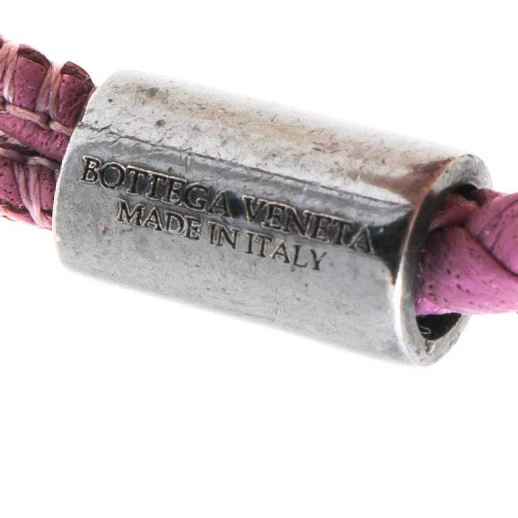 Pre Owned Bottega Veneta Pink Intrecciato Leather Silver Knot Bracelet