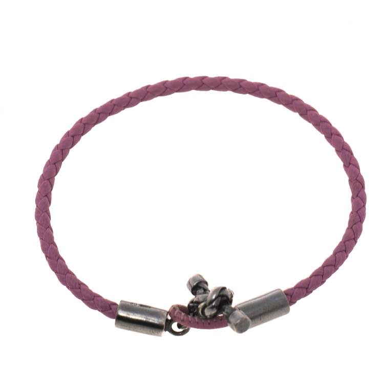 Pre Owned Bottega Veneta Pink Intrecciato Leather Silver Knot Bracelet