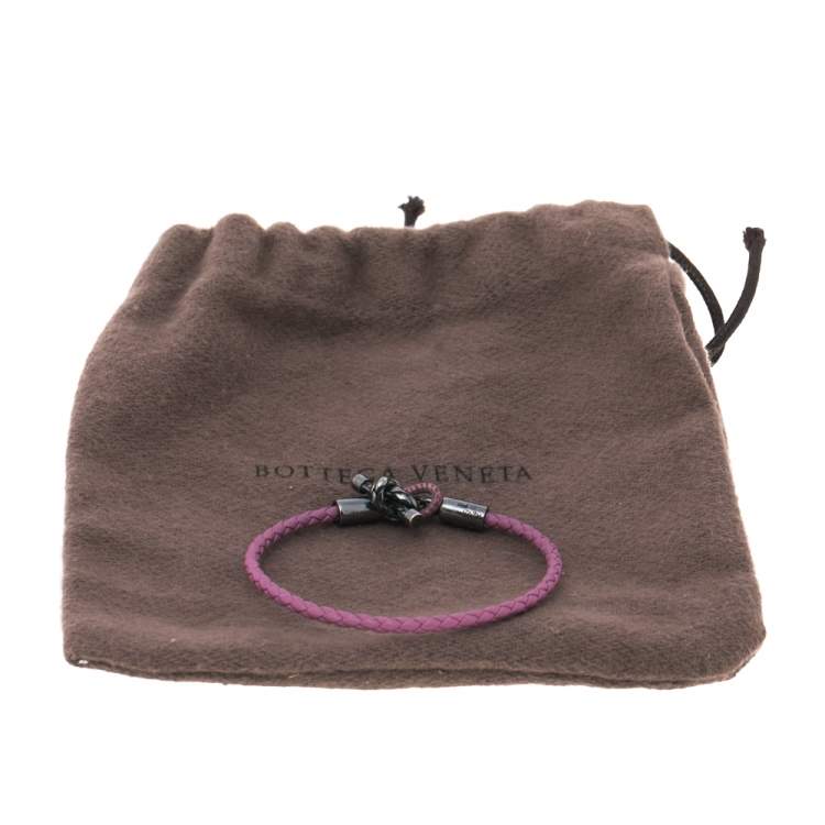 Pre Owned Bottega Veneta Pink Intrecciato Leather Silver Knot Bracelet