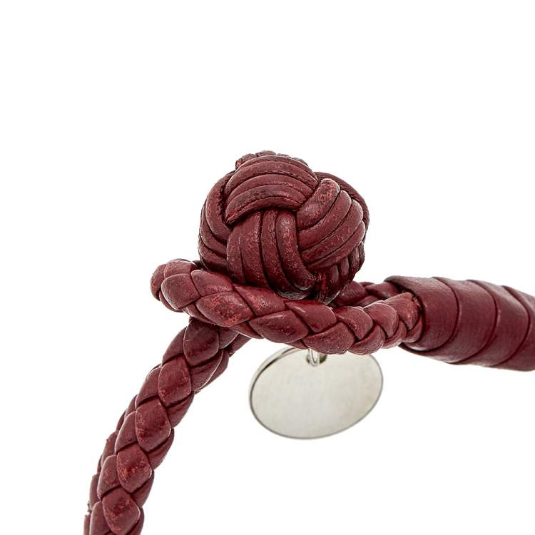 Pre Owned Bottega Veneta Intrecciato Nappa Burgundy Leather Double Strand Bracelet S