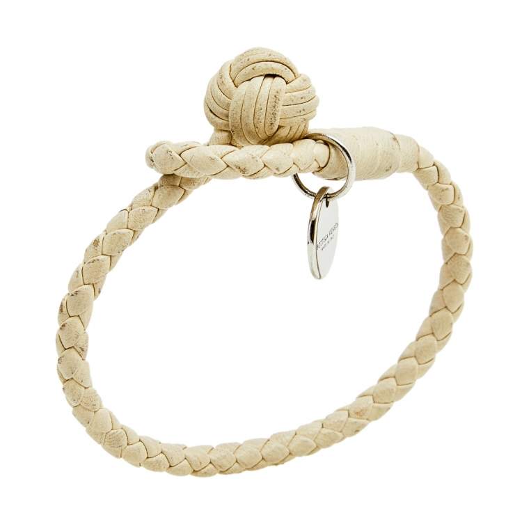 مملوكة مسبقًا Bottega Veneta White Intrecciato Leather Knot Bracelet