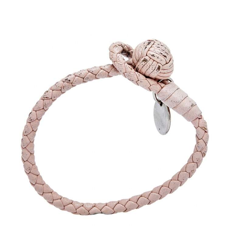 Pre Owned Bottega Veneta Intrecciato Leather Knot Bracelet