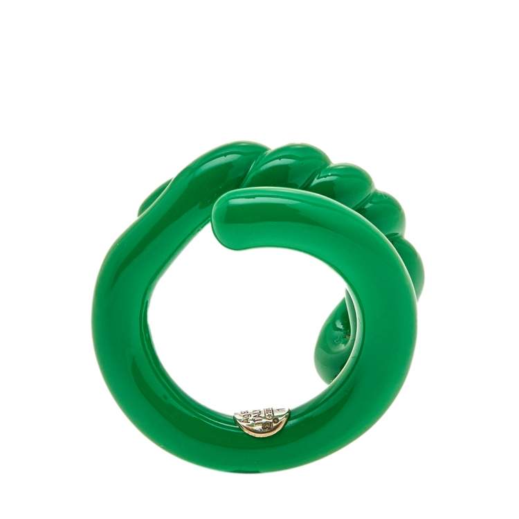Pre Owned Bottega Veneta Green Enameled Sterling Silver Twist Ring Size IT 13