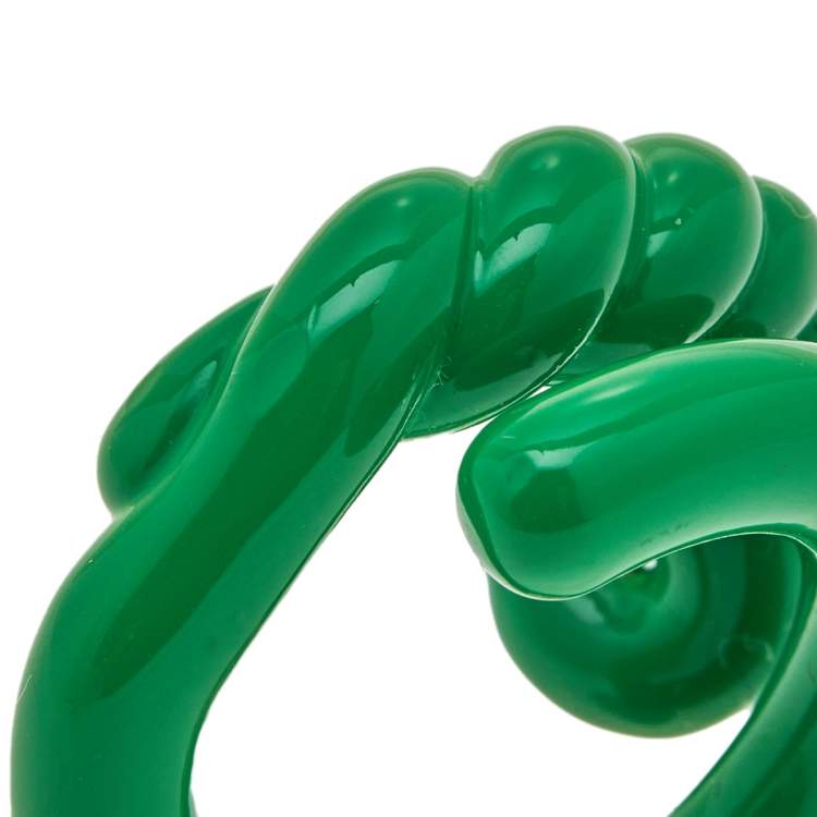 Pre Owned Bottega Veneta Green Enameled Sterling Silver Twist Ring Size IT 13