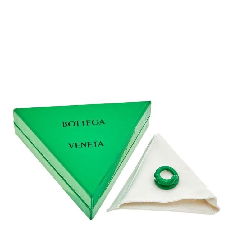 Pre Owned Bottega Veneta Green Enameled Sterling Silver Twist Ring Size IT 13