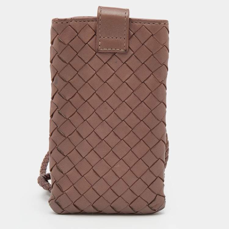 Pre Owned Bottega Veneta Old Rose Intrecciato Leather Crossbody Phone Holder