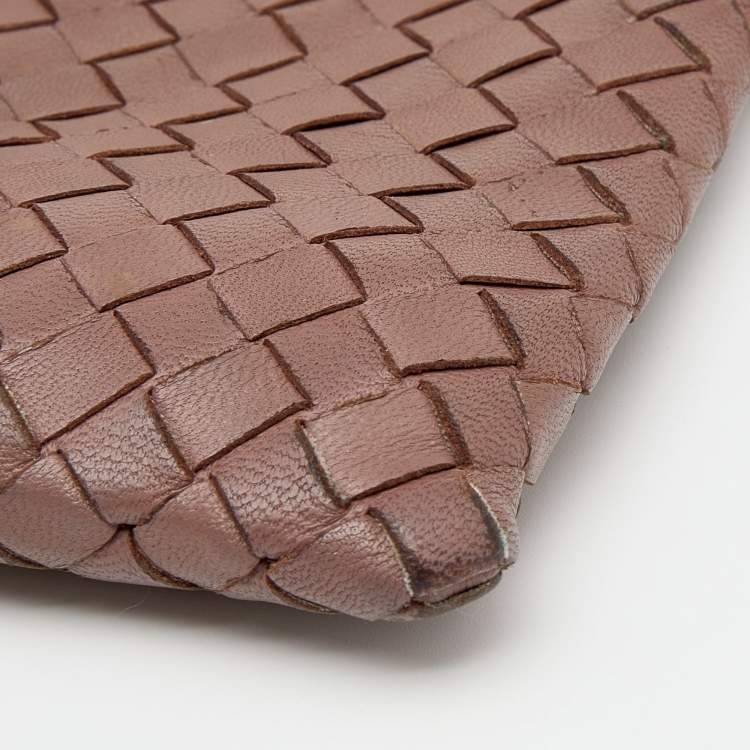 Pre Owned Bottega Veneta Old Rose Intrecciato Leather Crossbody Phone Holder