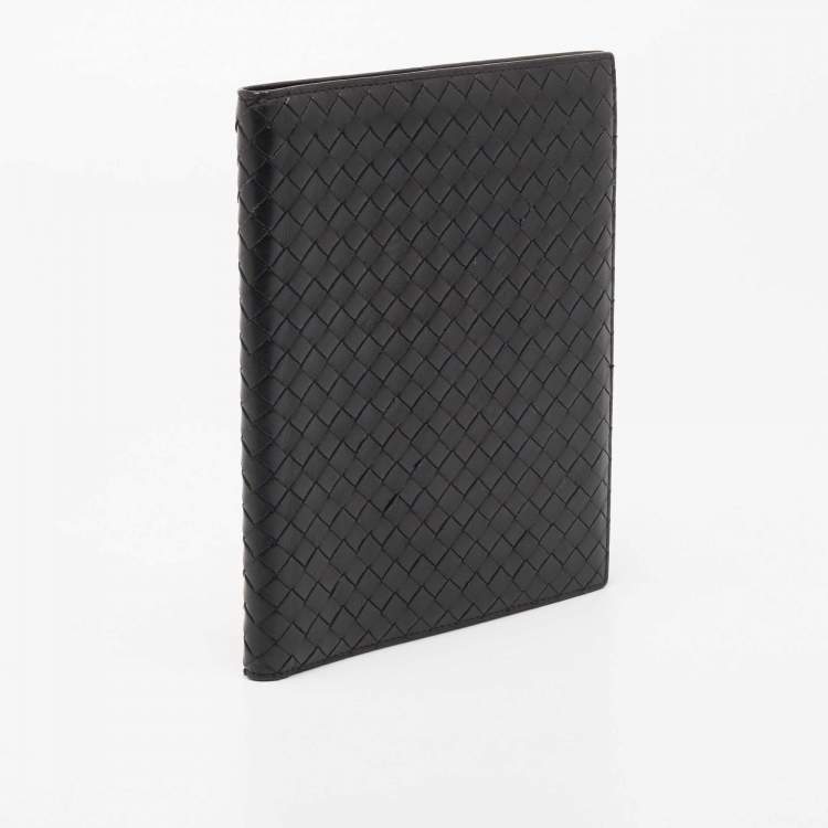 Pre Owned Bottega Black Intrecciato Leather Agenda Cover