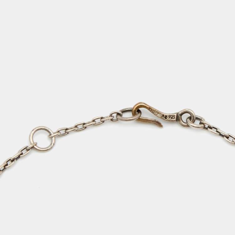 Pre Owned Bottega Veneta Intrecciato Engraved Butterfly Charm Sterling Silver Bracelet S