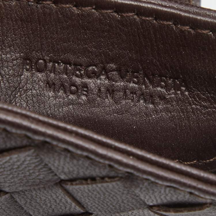 Pre Owned Bottega Veneta Dark Brown Intrecciato Leather Phone Holder