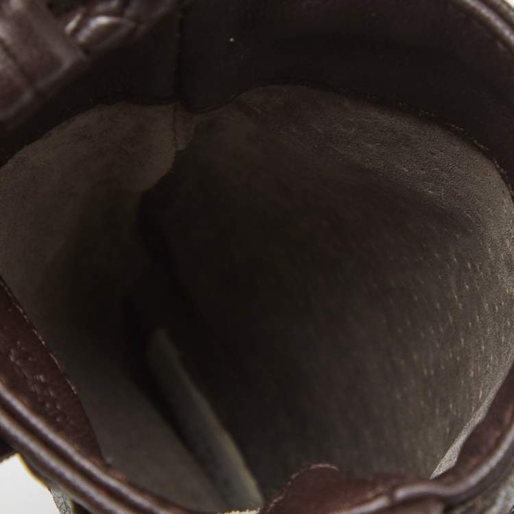 Pre Owned Bottega Veneta Dark Brown Intrecciato Leather Phone Holder