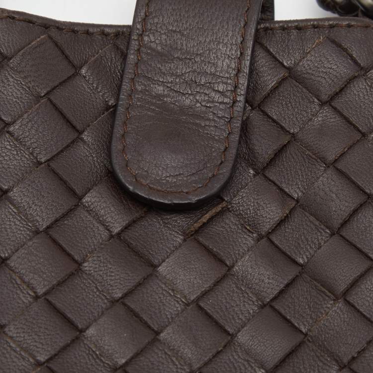 Pre Owned Bottega Veneta Dark Brown Intrecciato Leather Phone Holder