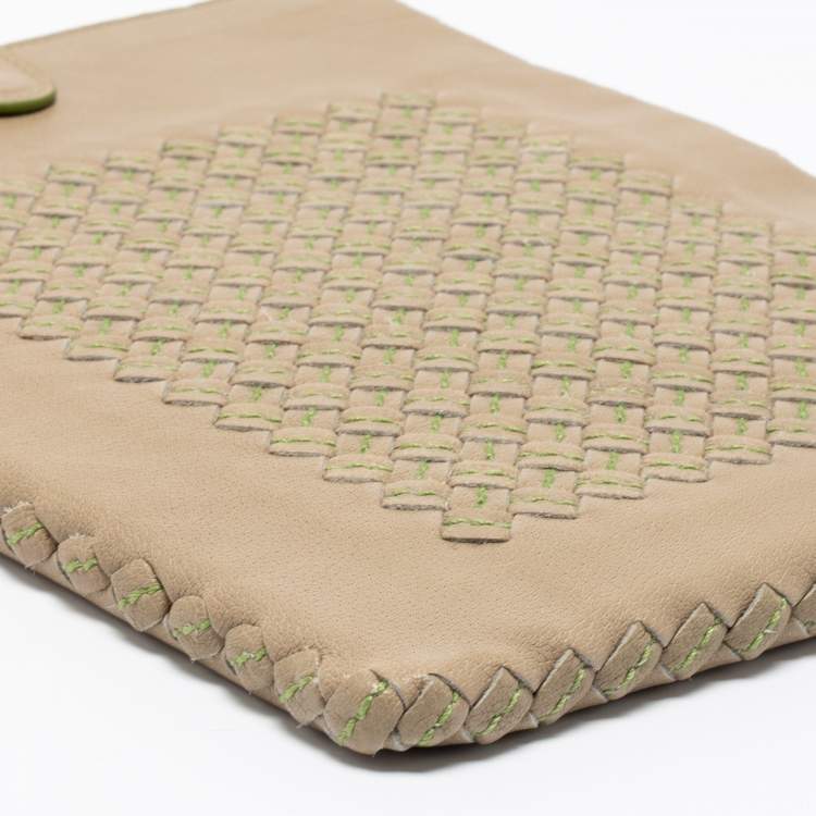 Pre Owned Bottega Veneta Beige/Green Intrecciato Leather iPad Case