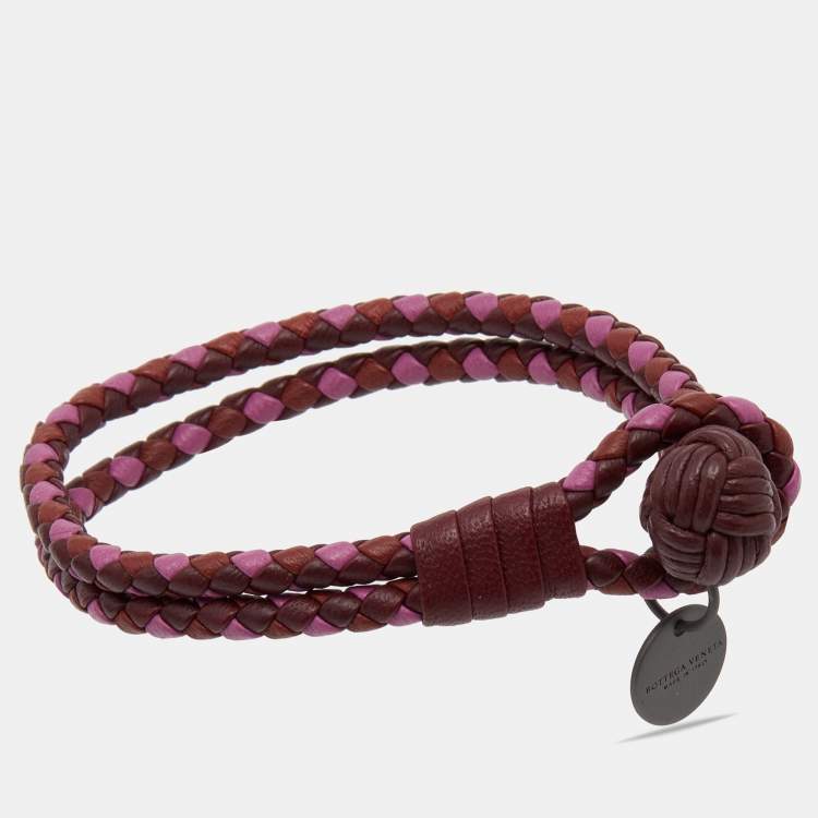 Pre Owned Bottega Veneta Three Tone Intrecciato Leather Double Strand Knot Bracelet