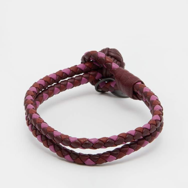 Pre Owned Bottega Veneta Three Tone Intrecciato Leather Double Strand Knot Bracelet