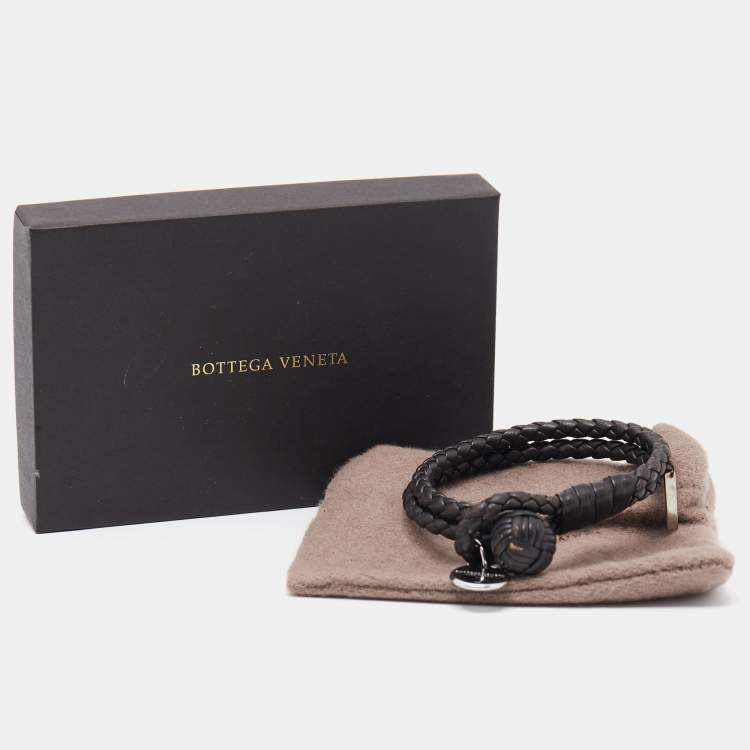 Pre Owned Bottega Veneta Intrecciato Leather Double Strand Knot Bracelet S