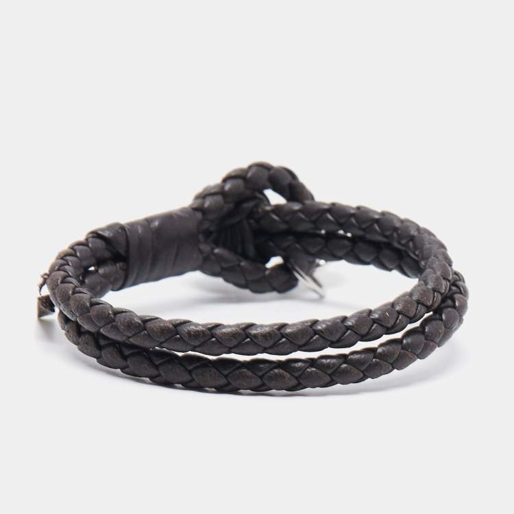 Pre Owned Bottega Veneta Intrecciato Leather Double Strand Knot Bracelet S