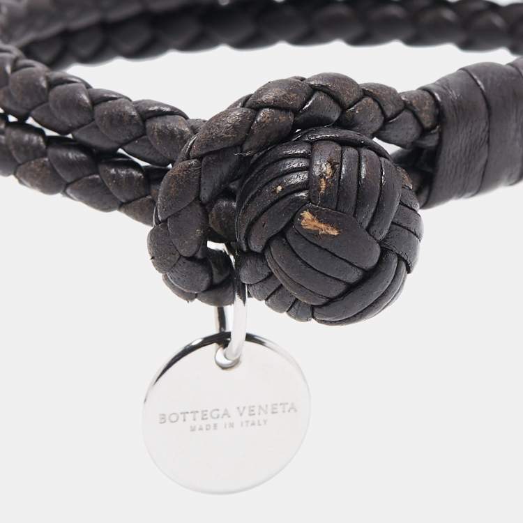 Pre Owned Bottega Veneta Intrecciato Leather Double Strand Knot Bracelet S