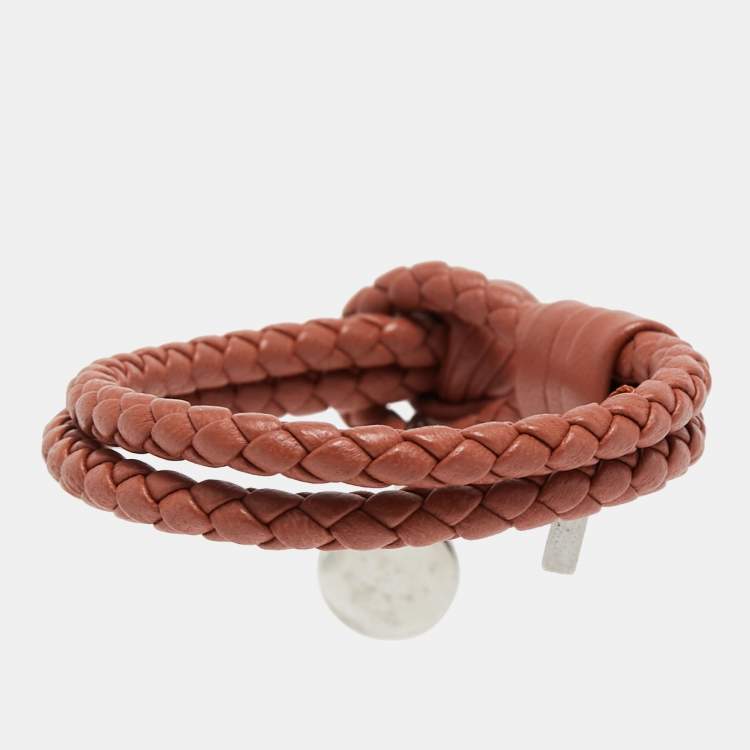 Pre Owned Bottega Veneta Brown Braided Leather Knot Bracelet S