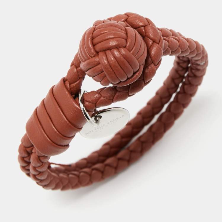 Pre Owned Bottega Veneta Brown Braided Leather Knot Bracelet S
