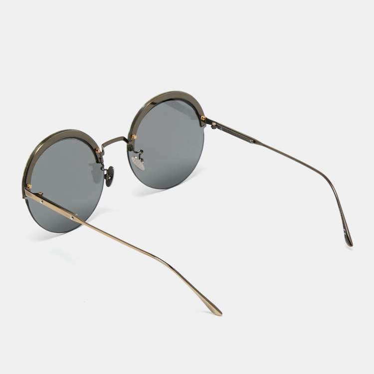 Pre Owned Bottega Veneta Gold/Black BV0208S Rimless Round Sunglasses