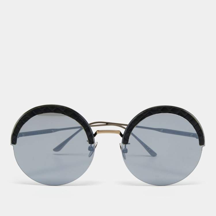 Pre Owned Bottega Veneta Gold/Black BV0208S Rimless Round Sunglasses