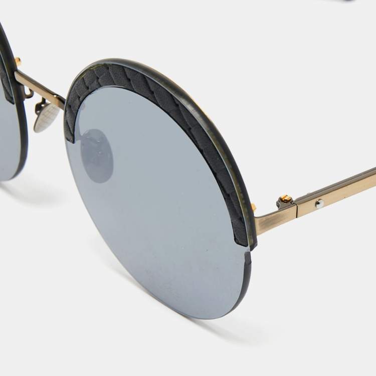 Pre Owned Bottega Veneta Gold/Black BV0208S Rimless Round Sunglasses