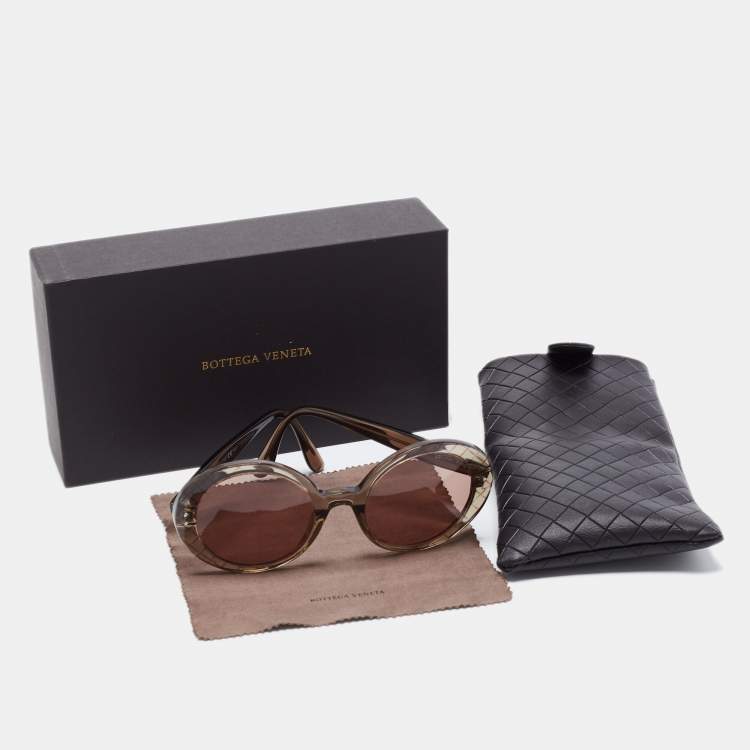 Pre Owned Bottega Veneta Clear Brown Crosshatch / Brown BV0197S Round Sunglasses