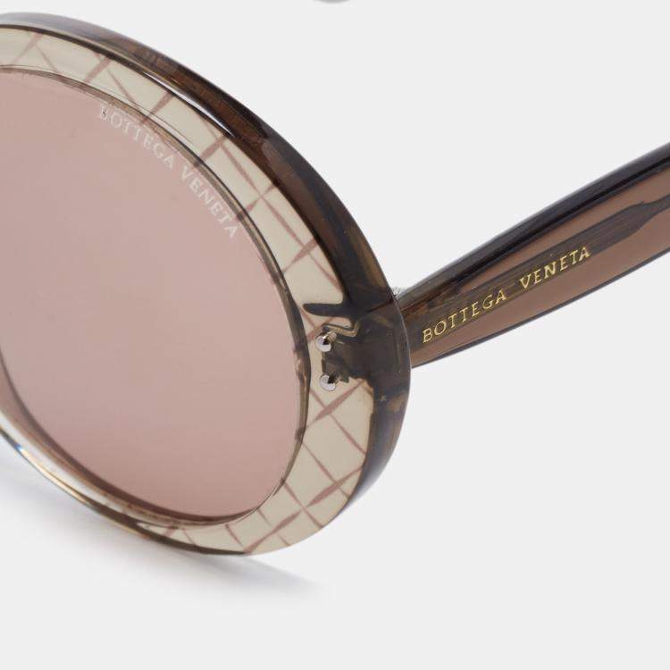 Pre Owned Bottega Veneta Clear Brown Crosshatch / Brown BV0197S Round Sunglasses