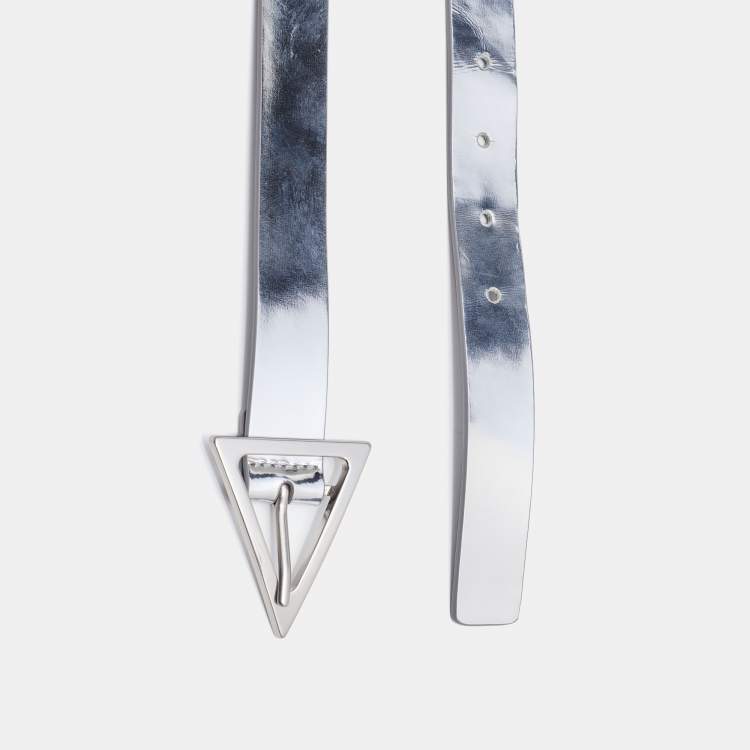 Pre Owned Bottega Veneta Silver Leather Triangle Buckle Belt 80 CM