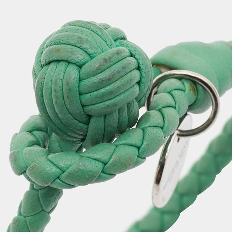 Pre Owned Bottega Veneta Green Leather Intrecciato Knot Bracelet S
