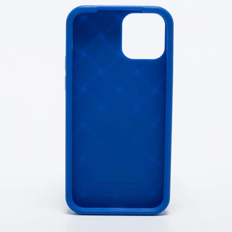 Pre Owned Bottega Veneta Blue Intrecciato Rubber iPhone 13 Case