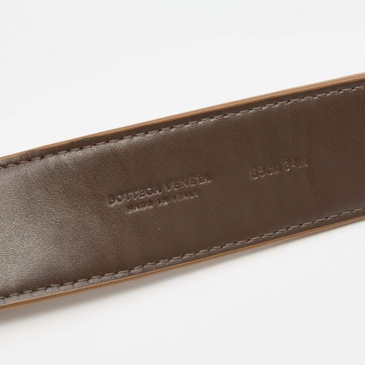 Pre Owned Bottega Veneta Brown Intrecciato Leather Buckle Belt 85CM