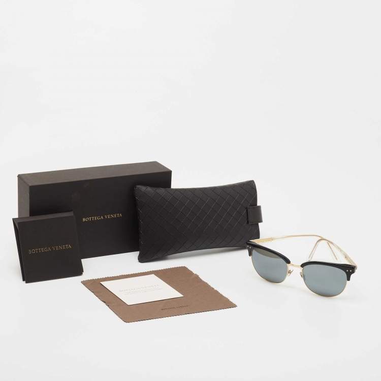 Pre Owned Bottega Veneta Black/Gold BV0092SK Rectangle Sunglasses 