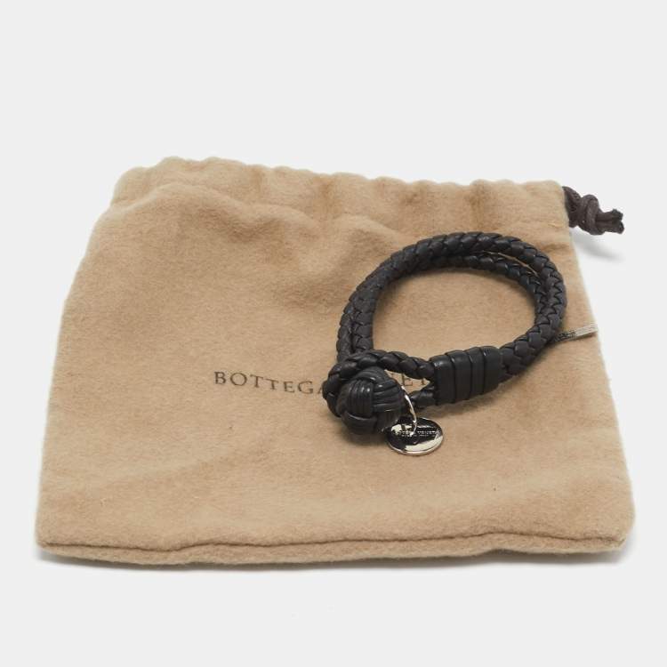 Pre Owned Bottega Veneta Intrecciato Leather Double Strand Knot Bracelet S