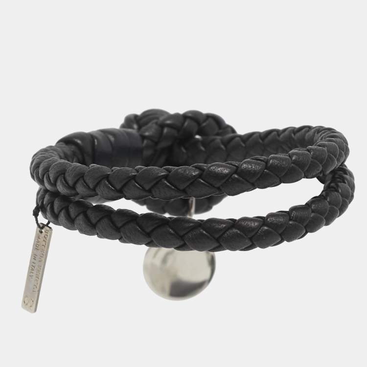 Pre Owned Bottega Veneta Intrecciato Leather Double Strand Knot Bracelet S