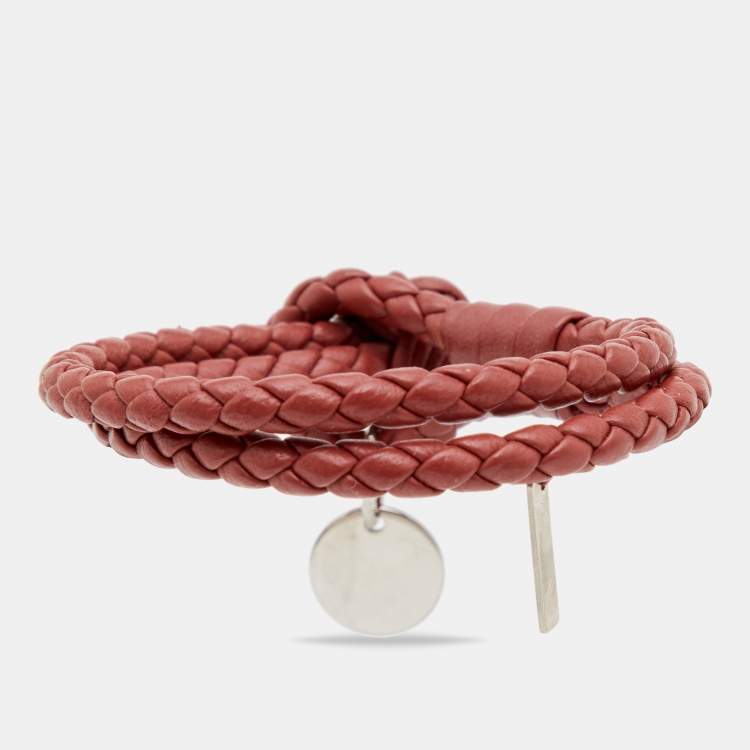 Pre Owned Bottega Veneta Brown Intrecciato Leather Double Knot Bracelet S