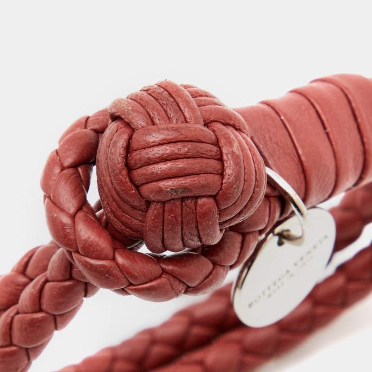 Pre Owned Bottega Veneta Brown Intrecciato Leather Double Knot Bracelet S