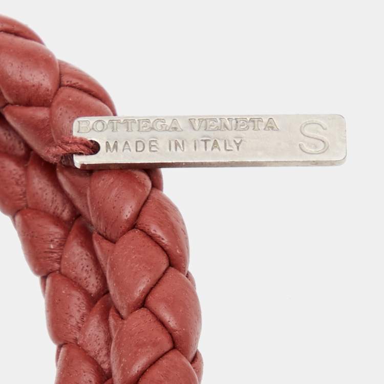 Pre Owned Bottega Veneta Brown Intrecciato Leather Double Knot Bracelet S