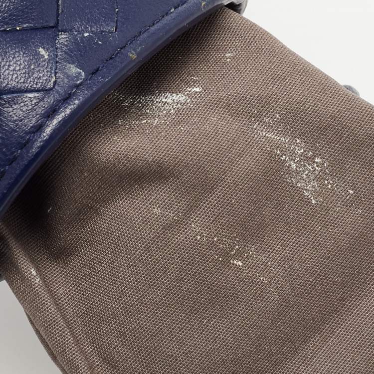Pre Owned Bottega Veneta Dark Blue Intrecciato Leather Phone Case