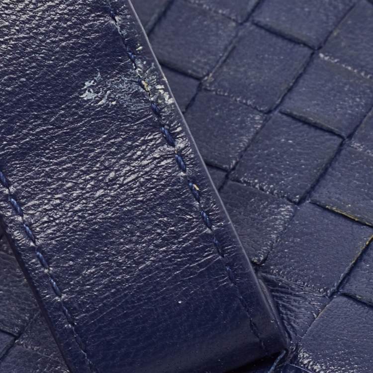 Pre Owned Bottega Veneta Dark Blue Intrecciato Leather Phone Case