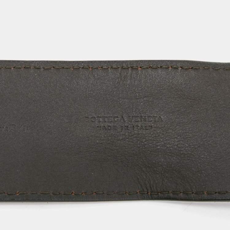 Pre Owned Bottega Veneta Dark Brown Intrecciato Leather Round Buckle Belt 90CM
